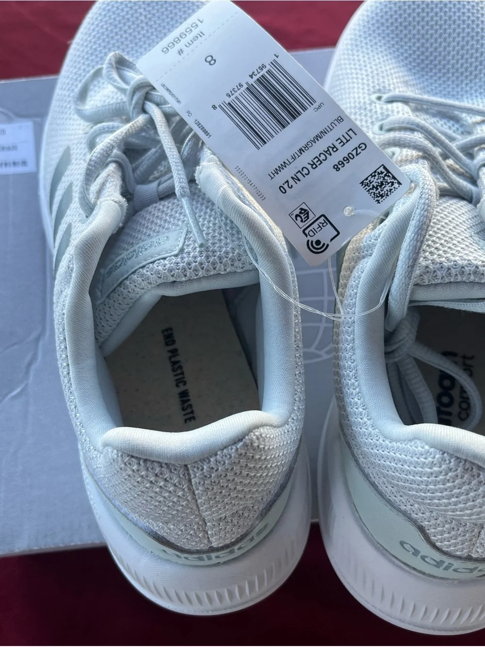 adidas Lite Racer CLN 2.0 Sneakers - Light Gray/White SIZE 8